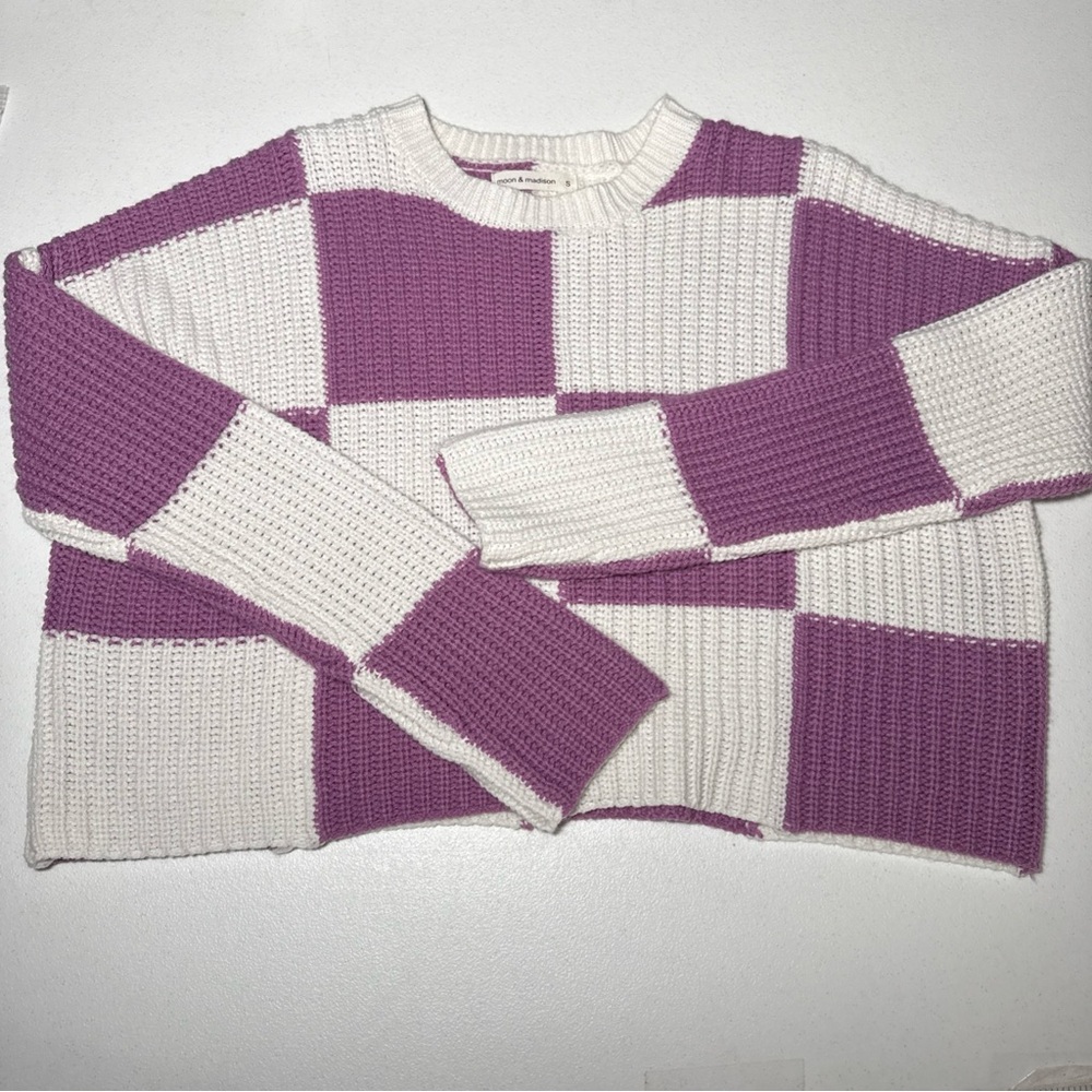 Moon & Madison Womens Small Sweater Oversized Color Block Purple Preppy Acadamia